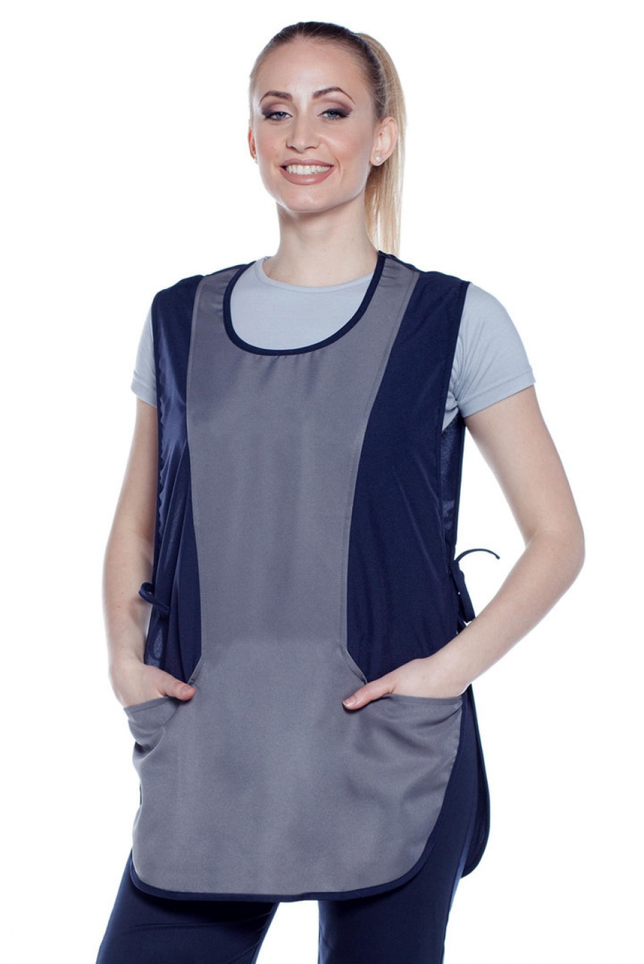 SorturiPersonalizate.ro â€“ Halat curatenie tip vesta femeie de serviciu, model bicolor, cu buzunare
