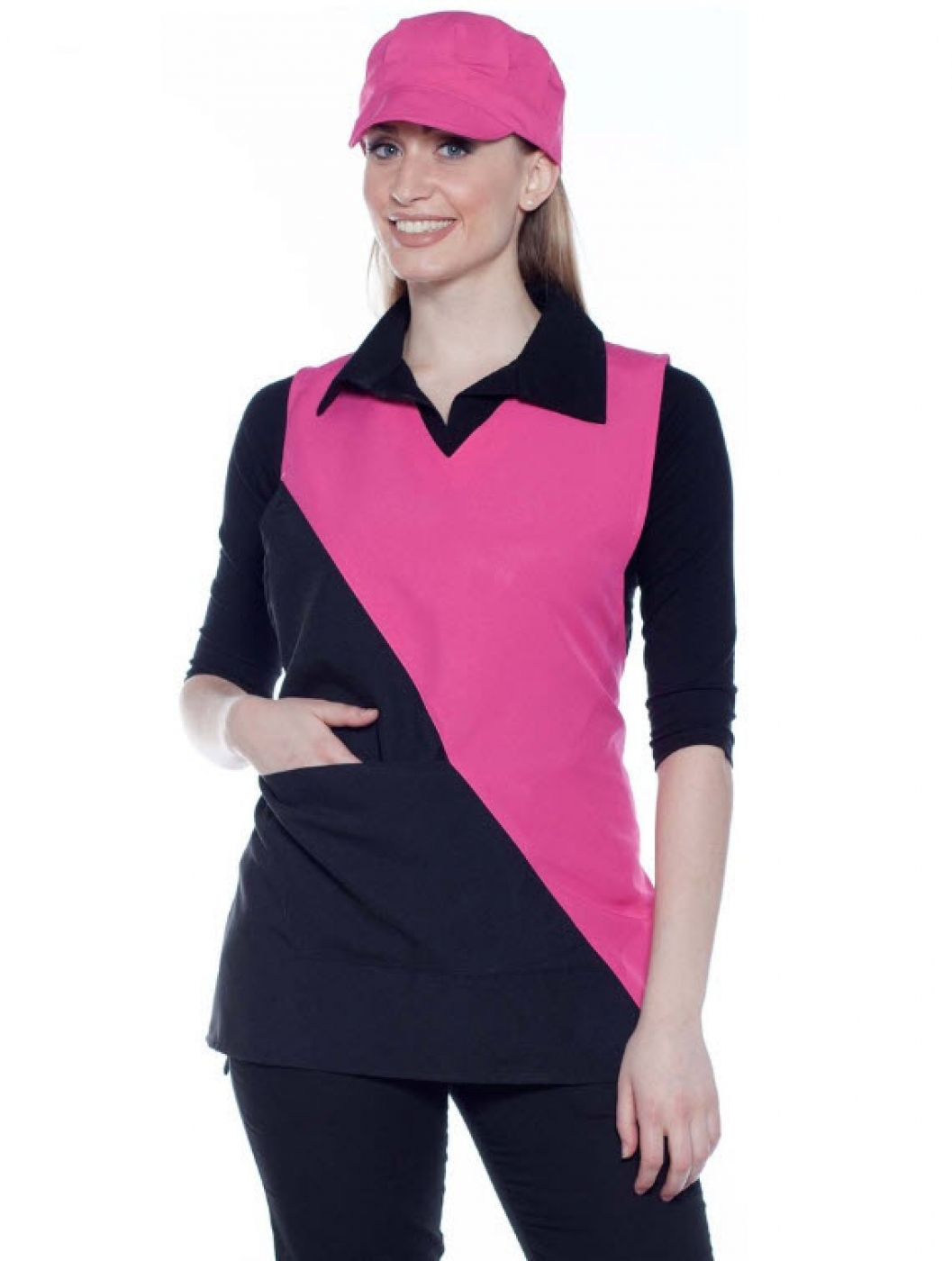 SorturiPersonalizate.ro â€“ Halat curatenie tip vesta femeie de serviciu, guler in acnhior, model bicolor